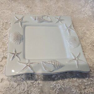 Laguna Coastal Blue Tray Serving Plate 9" Nautical Sea Shells Platter Blue Sky